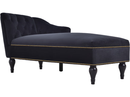 Velvet Chaise Lounge, Button Tufted Right Arm Facing Lounge Chair With Nailhead Trim For Living Room - Black