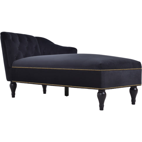 Velvet Chaise Lounge, Button Tufted Right Arm Facing Lounge Chair With Nailhead Trim For Living Room - Black