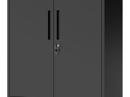 Heavy Duty Storage Cabinet With Lock, 2 Door File Cabinet With 2 Adjustable Shelves - Black