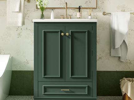 Bathroom Vanity With Ceramic Sink Combo, Modern Freestanding Storage Cabinet With Silver Handles