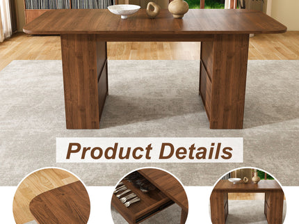 Dining Table With Drawers & Open Storage - Walnut