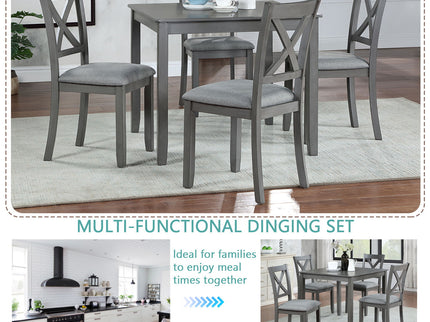 5 Piece Dining Table Set With 4 Chairs For Kitchen - Gray