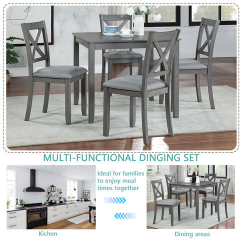 5 Piece Dining Table Set With 4 Chairs For Kitchen - Gray
