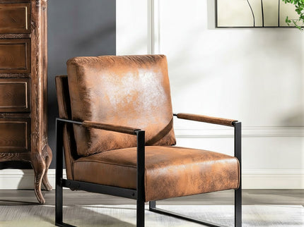 Classic Mid Century Modern Accent Chair With Durable Square Metal Frame, Armchair