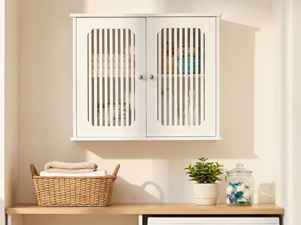 Louvered Double Door Wall Mounted Bathroom Cabinet - White