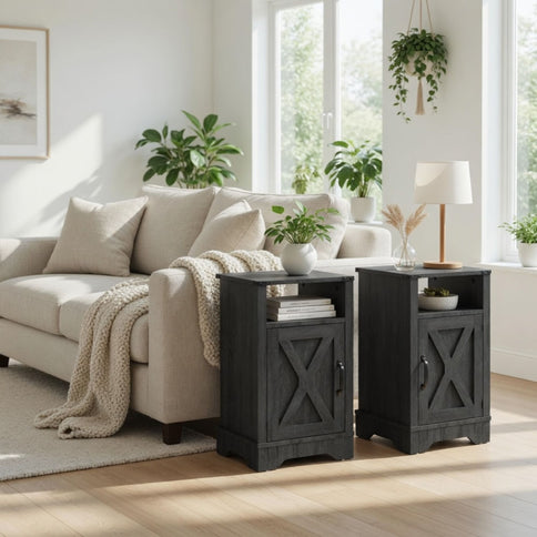Farmhouse Nightstand, Charging Station & Storage