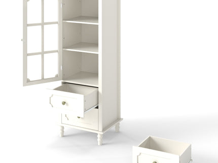 Minimalism Buffet Cabinet With Glass Doors And Double Drawer