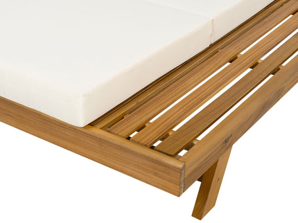 Acacia Wood Lounge Chaise Set With Headrest And Water Resistant Cushions - Beige