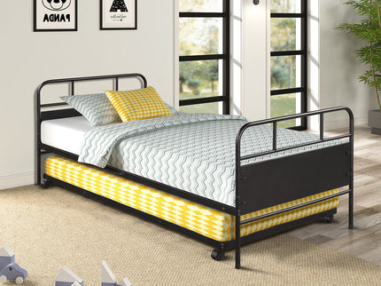 Twin Size Daybed Platform Bed Frame With Trundle Built In Casters - Black