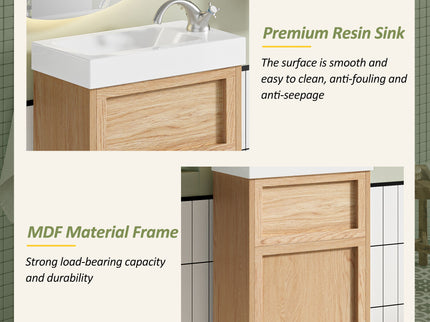 15.75" Bathroom Vanity With Reversible Resin Sink And Cabinet - Wood