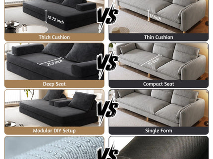 Multifunctional Convertible Sofa Bed With 2 Tumbler Backrests And 2 Pillows, Deep Seat Couch