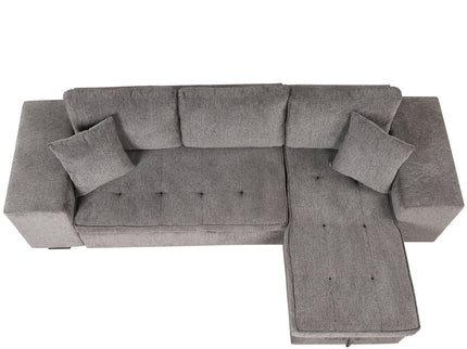 Modern L-Shape 3 Seat Reversible Sectional Couch, Pull Out Sleeper Sofa With Storage Chaise And 2 Stools For Living Room Furniture Set