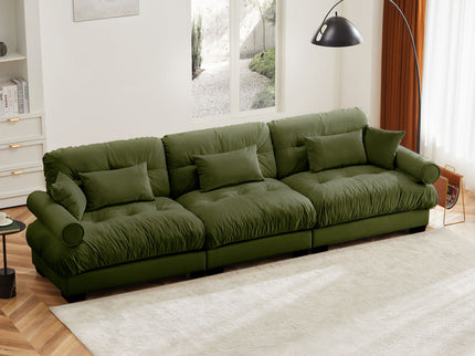 Modern Sofa With Bolstered Armrests And Pillows