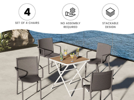 4 Piece Stackable Single Chairs With Vertical Stripe Design For All Weather