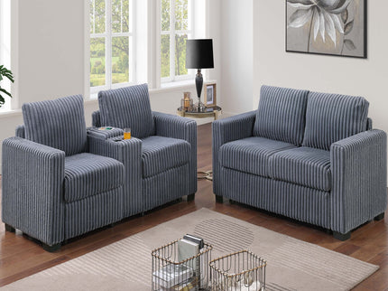 Modern Style 2 Piece Sofa Set With Cup Holders & Charging Port