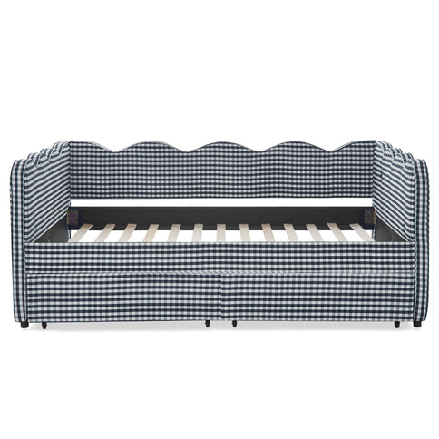 Gingham Daybed With USB Charging Port, Wave-Shaped Design