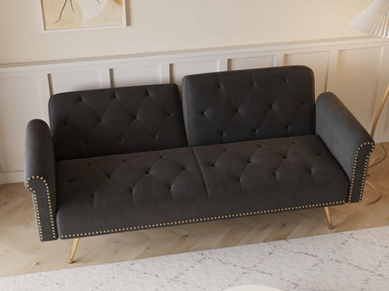 Luxurious Sofa Bed With Nail Head Trim And Matching Pillow