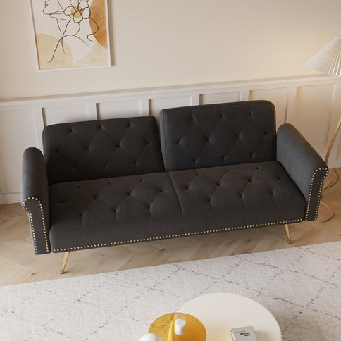 Luxurious Sofa Bed With Nail Head Trim And Matching Pillow