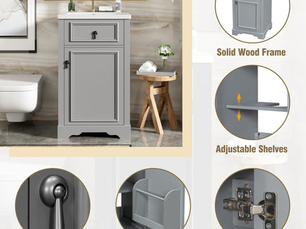 Elegant Bathroom Vanity With Ceramic Sink, Soft Close Door, Adjustable Shelf