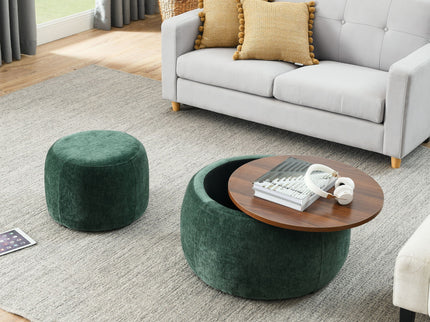 Round Storage Ottoman, 2 In 1 Function, End Table And Ottoman