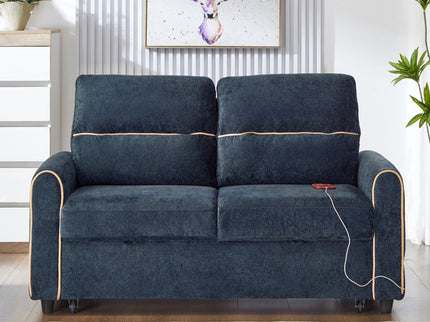 Pull Out Sofa Bed With Adjustable 3 Position Backrest, USB Charging Ports, Side Pockets