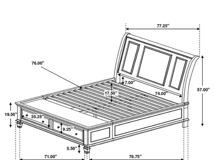 Dennis - Eastern King Storage Panel Bed With Carved Headboard And Built In Drawers - Cream White