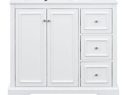 Bathroom Vanity With Sink, Soft-Close Doors, Adjustable U-Shelf, 3 Drawers