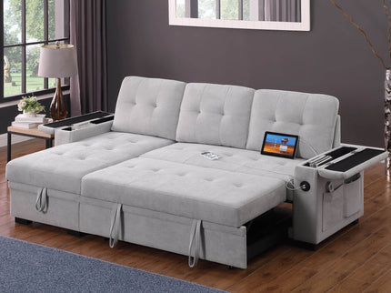 Ashlyn II - 84"W Woven Fabric Reversible Sleeper Sectional Sofa with Storage Chaise