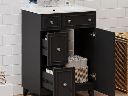 Transitional Style Bathroom Vanity Cabinet With Ceramic Sink