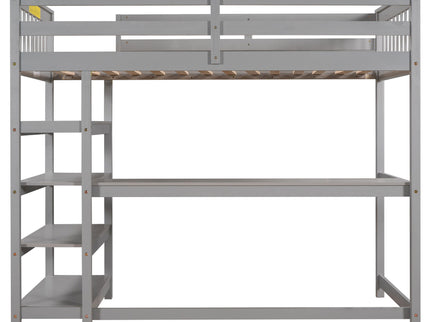 Loft Bed With Storage Shelves And Under Bed Desk