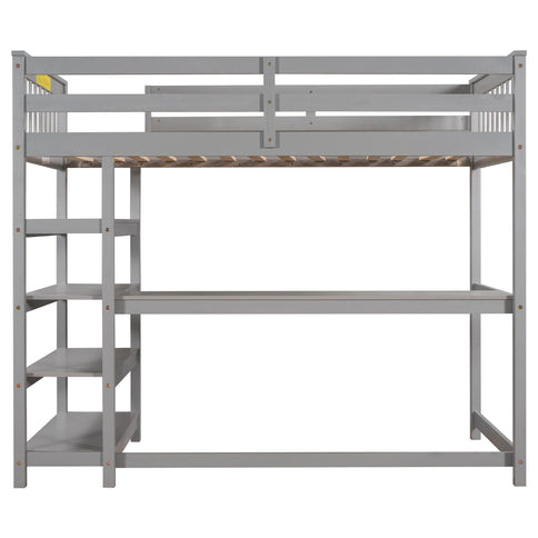 Loft Bed With Storage Shelves And Under Bed Desk