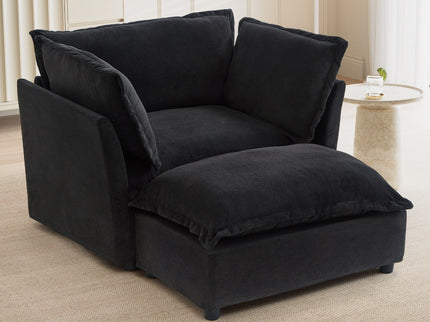 Modern Cozy Upholstered Armchair Sofa With Movable Ottoman