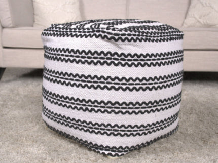 Lani - Handcrafted Fabric Pouf, Durable Cotton Square - Natural / Black