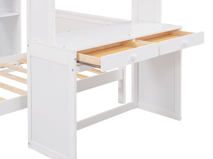 Loft Bed With A Stand Alone Bed, Shelves, Desk, And Wardrobe