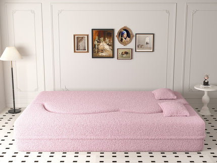 Modern Floor Sofa, With 2 Pillows, Convertible Teddy Fabric Foam Filled Bed