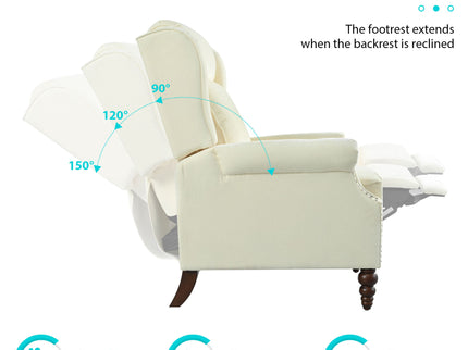 Push Back Recliner Chair Upholstered Recliner Armchair With Classic Wing Back And Solid Gourd-Shaped Legs