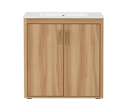 30" Bathroom Vanity With Sink, Cabinet With Doors And Drawer, Rectangular Shape - Natural