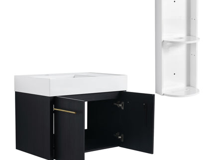 Modern Wall Mounted Bathroom Vanity With Resin Sink And Storage Rack