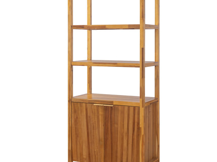 Tall Storage Bookcase Cabinet With 2 Open Shelves & Double Doors, Freestanding Shelving Unit - Natural