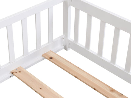 Solid Wood Floor Bed With Door And Fence For Children