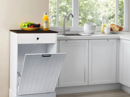 Tilt Out Trash Cabinet With Drawer, 10 Gallon Hamper - White