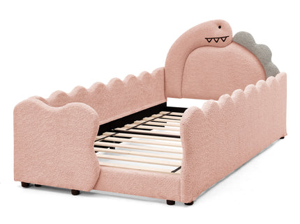 Cute Dinosaur Shaped Bed With Safety Guardrail, Toddler Frame