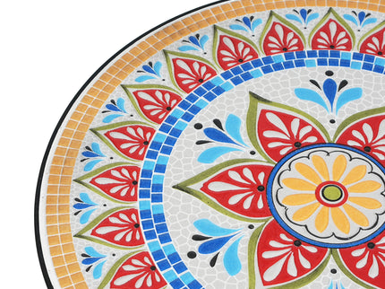 Outdoor Round Side Table With Mosaic Style Top And Curved Iron Legs