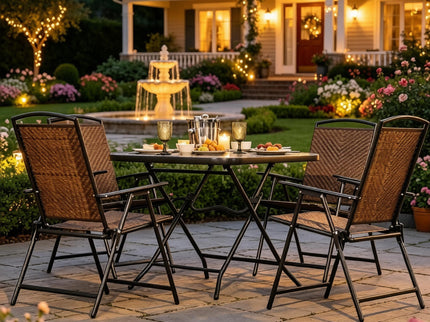 Outdoor Furniture Set, Foldable Patio Dining Set With Table And Chairs - Dark Brown