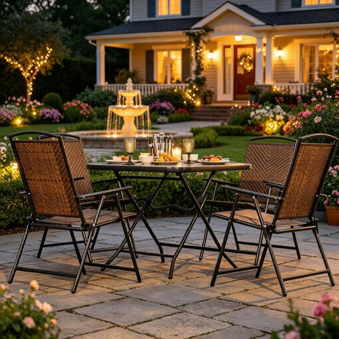 Outdoor Furniture Set, Foldable Patio Dining Set With Table And Chairs - Dark Brown