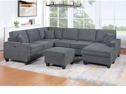 5 Piece Sectional Set Left Arm Loveseat With USB Port Corner Wedge Ottoman Armless Chair Right Arm Loveseat With Chaise - Gray / Slate