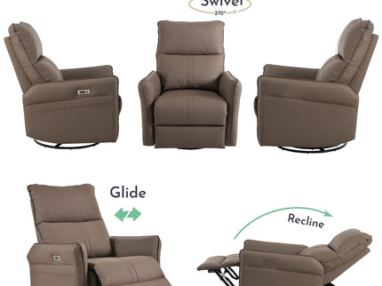 29.92" 270 Power Swivel Rocker Recliner Chair, Electric Glider Reclining Sofa With USB Ports, Power Swivel Glider, Rocking Chair Nursery Recliners For Living Room Bedroom