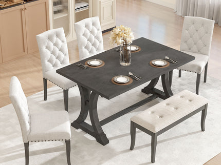 Dining Table Set With 4 Upholstered Chairs And Bench