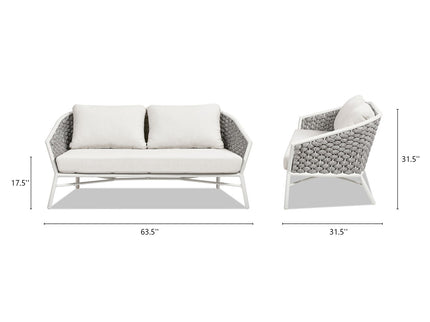 Rowan - Rope Barrel Back Patio Conversation Loveseat Sofa - Optic White