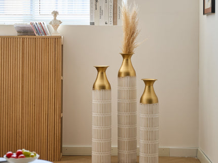 Floor Metal Vases Decorated White Metal Vases (Set of 3) Gorgeous Home Decoration Large Glazed Metal Vases - White